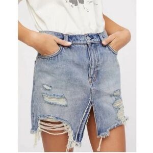 Free people relaxed and destroyed denim skirt